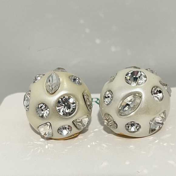 J Crew Crystal-embellished pearl stud earrings NEW Statement Sparkle + bag - Picture 5 of 6